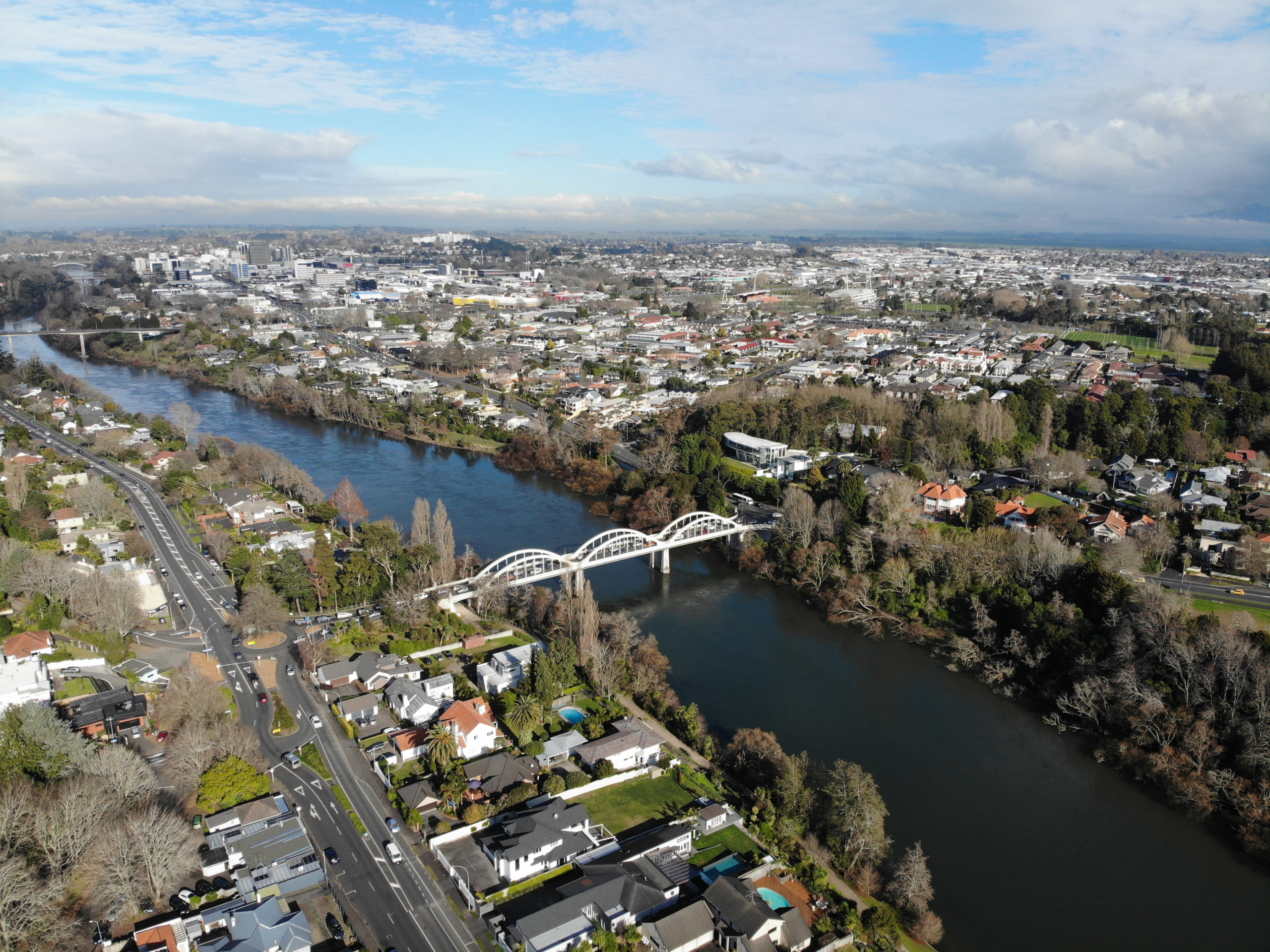 Aerial view of homes in Hamilton, Waikato, New Zealand.