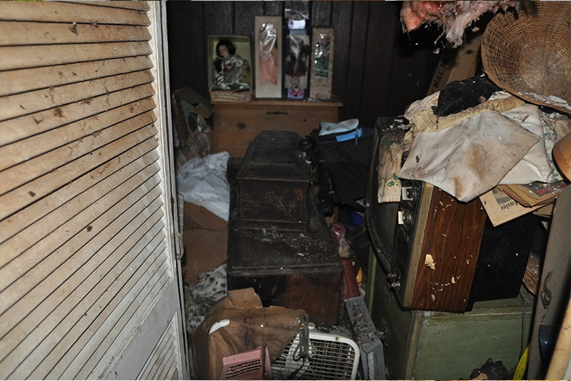 House full of junk and mould from hoarding items, ready for a hoarders clean-up.